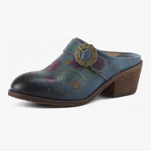 L'Artiste Spring Step Zoozi Western Leather Slipon Mules Shoes Rhinestone Buckle